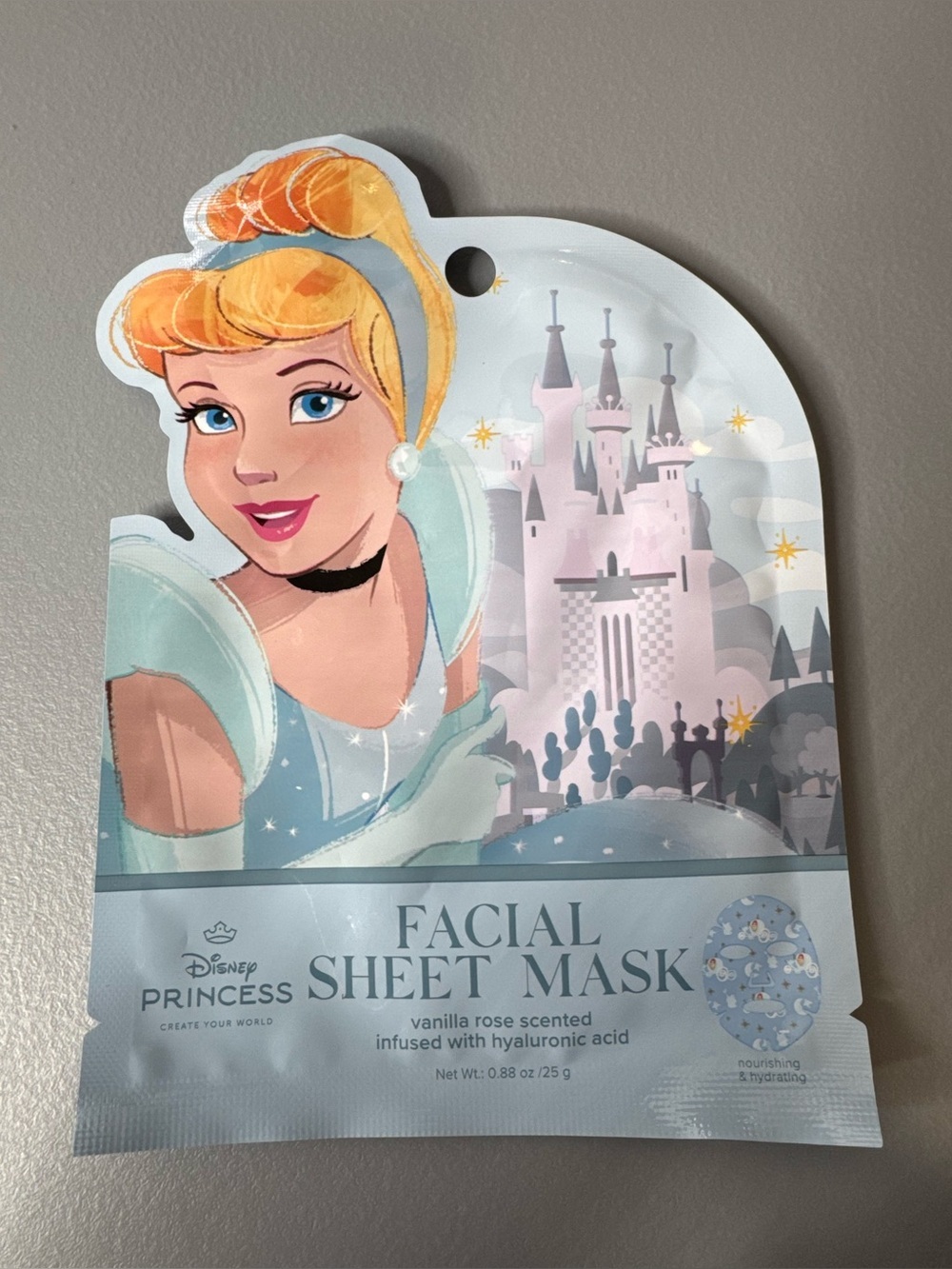 Disney Princess Cinderella Blue & Gold Facial Sheet Mask vanilla rose scented